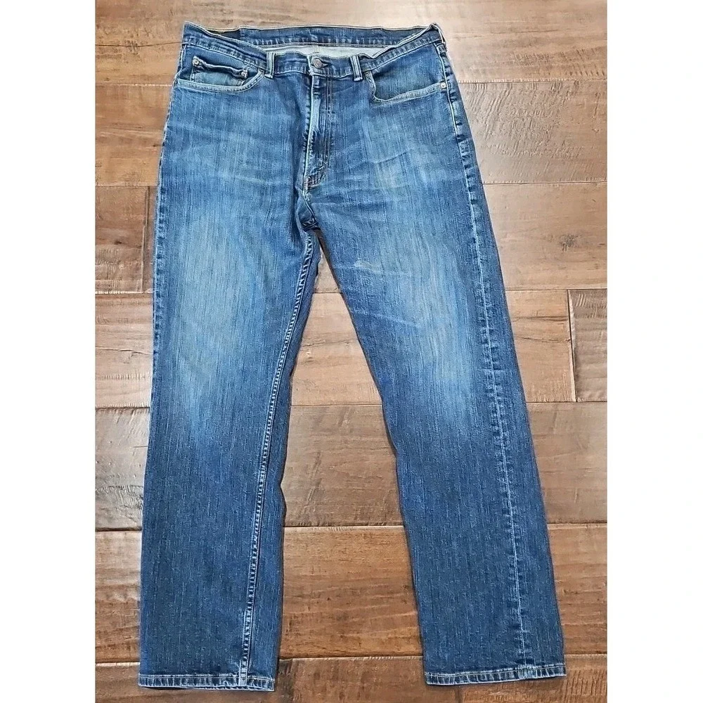 Levis Jeans Mens 38×32 Blue Denim Pants Faded 505 Straight Regular Stretch Work